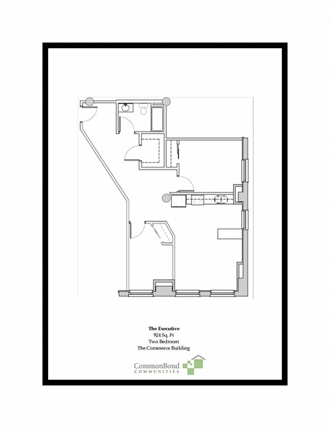 Floor plan for 2 beds, 1 bath, 925 sqft